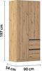 rauch Kleiderschrank, Drehtürenschrank COSTA, 2-türig, 2 Schubkästen, push-to-open, Eiche Artisan, 91 x 197 x 54 cm Bild 4