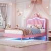 Kinder Polsterbett 90x200 cm LED-Bett mit Muschel-Kopfteil, Krone, Aufbewahrung, modernes Schlafzimmerbett Bild 5
