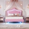 Kinder Polsterbett 90x200 cm LED-Bett mit Muschel-Kopfteil, Krone, Aufbewahrung, modernes Schlafzimmerbett Bild 4