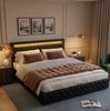 Polsterbett 140x190 cm mit Stauraum und LED – schwarzes Bett aus PU mit Lattenrost Bild 2