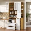 Merax Highboard mit verstellbaren Regalböden und Schubladen, Buffetschrank mit ausziehbaren Regalböden und Riffelglas(Weiß+Natur) Bild 2