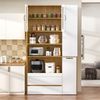 Merax Highboard mit verstellbaren Regalböden und Schubladen, Buffetschrank mit ausziehbaren Regalböden und Riffelglas(Weiß+Natur) Bild 3