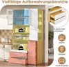 Merax Highboard mit verstellbaren Regalböden und Schubladen, Buffetschrank mit ausziehbaren Regalböden und Riffelglas(Weiß+Natur) Bild 5