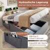 Polsterbett Bettgestell mit Stauraum & USB-Anschluss, 91x202x29 cm, Grau, ohne Matratze Bild 5