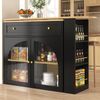 Bartisch MDF drehbar 360° ausziehbar 138-204cm mit Metallgriffen Sicherheitsglas Regal,Schwarz Bild 3