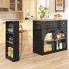 Bartisch MDF drehbar 360° ausziehbar 138-204cm mit Metallgriffen Sicherheitsglas Regal,Schwarz Bild 2