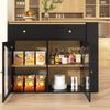 Bartisch MDF drehbar 360° ausziehbar 138-204cm mit Metallgriffen Sicherheitsglas Regal,Schwarz Bild 4