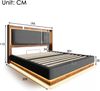 Merax Polsterbett, 180x200cm Doppelbett, mit Lattenrost, LED & Bettkasten, Hydraulik, Leinen Grau & Walnuss, ohne Matratze Bild 4