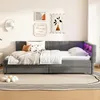 Schlafsofa mit LED-Beleuchtung, Lattenrost, Schubladen, USB/Typ-C Anschlüssen, 140x200cm, Polsterbett, Doppelbett, Leinen Bild 2