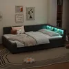 Schlafsofa mit LED-Beleuchtung, Lattenrost, Schubladen, USB/Typ-C Anschlüssen, 140x200cm, Polsterbett, Doppelbett, Leinen Bild 3