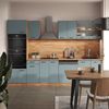 Küchenzeile R-Line Blau-Grau/Goldkraft Eiche 300 cm mit Hochschrank, AP Marmor Vicco Bild 4