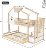 Merax Etagenbett, Hausbett, Kinderbett 90x200cm+140x200cm, Bettgitter, Stauraumleiter, Fenster, Hausleiste, Natur+ Weiß Bild 4