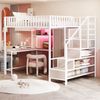 Merax Hochbett 140 x 200 cm Einzelbett, Kinderbett, Jugendbett, Mit Schreibtisch, Regal, Kleiderschrank und Schubladen, Mit Ladebuchse und LED-Beleuchtung, Weiß Bild 2