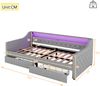 Daybett Leinen mit 2 Schubladen, LED & USB-Anschluss, 90x200 cm, Grau, ohne Matratze Bild 4
