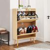 GarveeMore Schuhschrank mit 2 Klappschubladen aus Rattan und Kippschutz für Eingang,Flur Versteckter Schuhkommode,Stauraum für 12–15 Paar Schuhe, MDF-Rahmen Bild 2