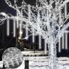 LMaxhome LED-Lichterkette Röhre Regenlichterkette Meteorschauer Weihnachtsdeko Wasserdicht Außen, 1/2/3/4 St Icicle Fallende 8 Röhren Lichterkette,5M Verlängerungskabel Bild 5
