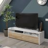 Dmora Ahuri TV-Schrank, TV-Ständer, modernes niedriges Wohnzimmer-Buffet, Wohnzimmer-TV-Sideboard mit 2 Türen, 130 x 40 x 36 cm, Weiß und Eiche Bild 2