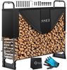 KESSER® Kaminholzregal Metall Brennholzregal außen Stahlrahmen + Abdeckung & Handschuhe Kaminholzunterstand 200kg Wasserdichter Holzlager Holzstapelhilfe für Garten Terrasse Schwarz, 130 x 36 x 117cm Bild 1