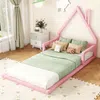 Kinderbett mit Lattenrost, 90x200 cm, Hausbett, Bodenbett, Jugendbett, Kiefer Bild 4