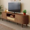 TV-Schrank 175x36x51cm geschwungenes Design Walnuss halbrunde Türen offenes Fach Schubladen Bild 3