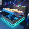 Polsterbett 160x200 cm Grau mit 360° LED-Beleuchtung, Kopfteil mit USB Typ-C Ladefunktion & hydraulischem Stauraum Bild 4