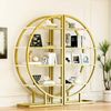 Flieks Bücherregal mit goldfarbenen Metallrahmen & weißen MDF-Einlegeböden, B120/T30/H130 cm 2-tlg, Rundes Standregal mit 8 offenes Regal Lagerregal Hochschrank Bild 3