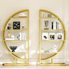 Flieks Bücherregal mit goldfarbenen Metallrahmen & weißen MDF-Einlegeböden, B120/T30/H130 cm 2-tlg, Rundes Standregal mit 8 offenes Regal Lagerregal Hochschrank Bild 2