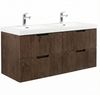Badplaats Badmöbel Set mit Waschbecken und Unterschrank Thermis 140x48 cm Walnuss Braun - Waschbeckenunterschrank mit Soft-Close und Doppelwaschbecken, Vorgemontiert Bild 1