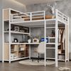 Eisenbett, Hochbett doppelstöckiger Stauraum unter dem Schreibtisch oberes Bett mit Stauraum mit Kleiderschrank, Eisen+Spanplatte, Weiß+Natur, 140 x 200 cm Bild 4