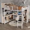 Eisenbett, Hochbett doppelstöckiger Stauraum unter dem Schreibtisch oberes Bett mit Stauraum mit Kleiderschrank, Eisen+Spanplatte, Weiß+Natur, 140 x 200 cm Bild 5