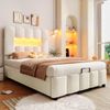 Polsterbett 90×200 cm mit Bettkasten, LED und verstellbarem Kopfteil, Beige Bild 2