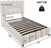 Polsterbett 90×200 cm mit Bettkasten, LED und verstellbarem Kopfteil, Beige Bild 4