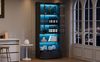 Merax 180cm Vitrine, Hochschrank mit 1 Schubladen und Glasschranktüren, Hochschrank Glasvitrine mit LED und Offene Partition, Standregal Schrank Vitrine,Wohnzimmerschrank mit Glastüren, Schwarz Bild 3
