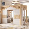 Merax Etagenbett, 90x200cm, Hochbett, Kinderbett, Holzbett, Hausbett Fenster-Form, darunter als Bett oder als Aktivitätsbereich genutzt, weiß+Naturfarbe Bild 5