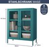 Vitrinenschrank Wohnzimmer klein GINA - 3 Ebenen, Metall | Glasvitrine Bücherschrank Büroschrank Aktenschrank mit Glasfenster Metallschrank, 101,5x80x40cm Türkis Bild 2