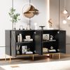 Moderne Kommode Schwarz Gold mit verstellbaren Regalböden und Metallfüßen elegante Aufbewahrungskommode für Wohnzimmer mit Kippsicherung 150 cm Breite Stauraum Möbel europäisches Design Sideboard, 80cmx40cmx150cm Bild 2
