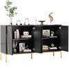 Moderne Kommode Schwarz Gold mit verstellbaren Regalböden und Metallfüßen elegante Aufbewahrungskommode für Wohnzimmer mit Kippsicherung 150 cm Breite Stauraum Möbel europäisches Design Sideboard, 80cmx40cmx150cm Bild 5