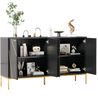 Moderne Kommode Schwarz Gold mit verstellbaren Regalböden und Metallfüßen elegante Aufbewahrungskommode für Wohnzimmer mit Kippsicherung 150 cm Breite Stauraum Möbel europäisches Design Sideboard, 80cmx40cmx150cm Bild 5