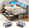 MSMASK Daybett Schlafsofa mit LED-Beleuchtung & Ladestation, Jugendbett Kinderbett, mit Integriertem Bücherregal & 6 Schubladen, 90x190cm Bild 5