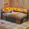 MSMASK Daybett Schlafsofa mit LED-Beleuchtung & Ladestation, Jugendbett Kinderbett, mit Integriertem Bücherregal & 6 Schubladen, 90x190cm Bild 2
