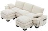 3-Sitzer Sofa aus Cord mit 2 Hockern & USB-C-Anschluss, 260 x 132 x 84 cm, Beige Bild 5