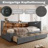 Merax Polsterbett Daybett, 90*200cm, Tagesbett, Schlafsofa, mit 2 Schubladen, USB + Typ C, mehreren Ablagefächern, (ohne Matratze), Leinen, Grau Bild 3