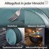 Steingut Geschirrset 12 Pers. Ibiza 48-tlg Hochwertiges Mediterranes TEST SEHR GUT Steingut Geschirr Set - Schüssel- und Teller Set - Tafelservice 12 Personen Geschirrsets Pure Living in Petrol Bild 4