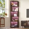 Flieks Bücherregal Standregal mit LED-Beleuchtung und 6 Ebenen, B63,5/T45/H175 cm 1-tlg, Eckbücherregal mit 5 Fächer L-förmig Hochschrank Eckregal Walnussfarbe Bild 2
