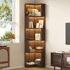 Flieks Bücherregal Standregal mit LED-Beleuchtung und 6 Ebenen, B63,5/T45/H175 cm 1-tlg, Eckbücherregal mit 5 Fächer L-förmig Hochschrank Eckregal Walnussfarbe Bild 3