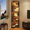 Flieks Bücherregal Standregal mit LED-Beleuchtung und 6 Ebenen, B63,5/T45/H175 cm 1-tlg, Eckbücherregal mit 5 Fächer L-förmig Hochschrank Eckregal Walnussfarbe Bild 5