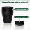 T4U 12,5cm Plastik Blumentopf Set Schwarz mit Untersetzer, 6er-Set Sukkulenten Bild 3