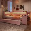Stauraumbett mit gepolstertem Kopfteil, Schreibtisch und LED-Beleuchtung (140x200cm, Lattenrost, Regal, Gästebett, USB und Type-C), Doppelbett Bild 4