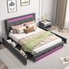 FUROKOY Stauraumbett Polsterbett Doppelbett mit 4 Schubladen (Set, 1-tlg, Mit Kopfteil und Fußteil), für Erwachsene und Jugendliche, 160x200 cm, Leinen, Grau Bild 2