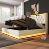 Polsterbett 180x200 cm Weiß mit 360° LED-Beleuchtung, Kopfteil mit USB Typ-C Ladefunktion & hydraulischem Stauraum Bild 5